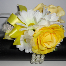Yellow & White Daisy & Rose Wrist Corsage